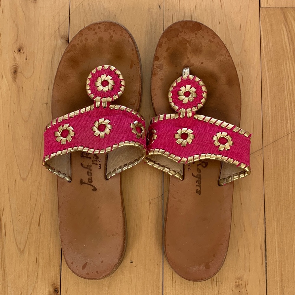 Jack Rogers Boating Jacks in Bright Pink / Gold, Size 7